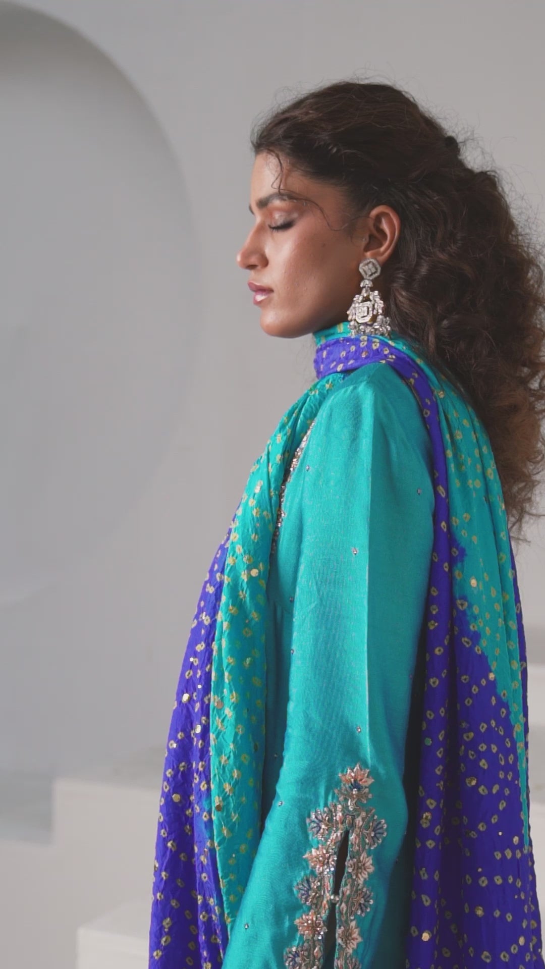 Pakistani River Blue Embellished Khaddi Silk Salwar Kameez (3-Piece) - Image 6