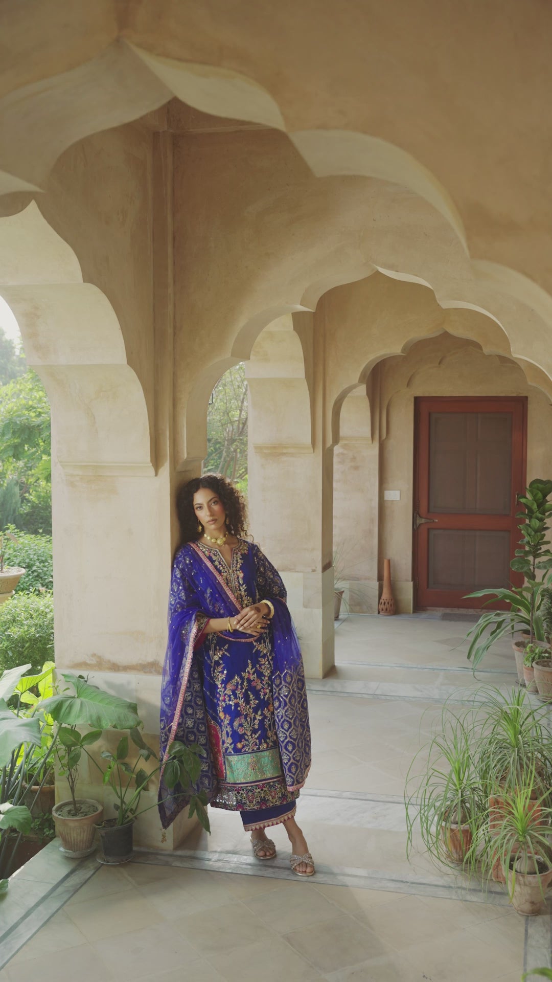 Royal Blue Zardozi Resham Silk Salwar Kameez (3-Piece) - Image 5