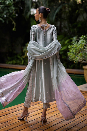 Pakistani Powder Blue Embellished Lamé Salwar Kameez (3-Piece) - Image 3