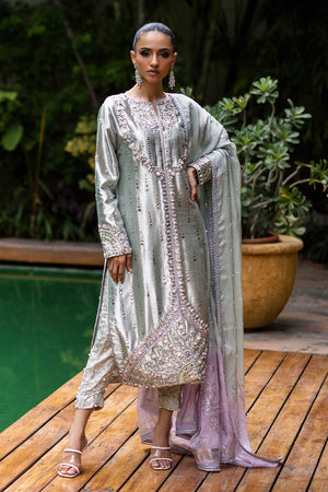 Pakistani Powder Blue Embellished Lamé Salwar Kameez (3-Piece) - Image 5