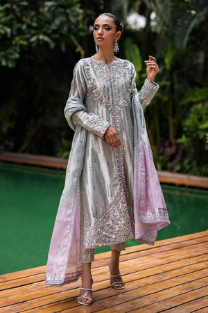 Pakistani Powder Blue Embellished Lamé Salwar Kameez (3-Piece) - Image 6