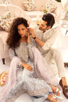 Pakistani Sea Blue Zardozi Lamé Salwar Kameez (3-Piece) - Image 13