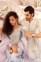 Pakistani Sea Blue Zardozi Lamé Salwar Kameez (3-Piece) - Image 14