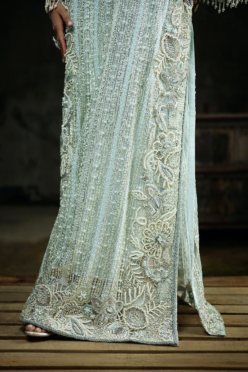 Pakistani Aqua Embroidered Net Salwar Kameez (3-Piece) - Image 9