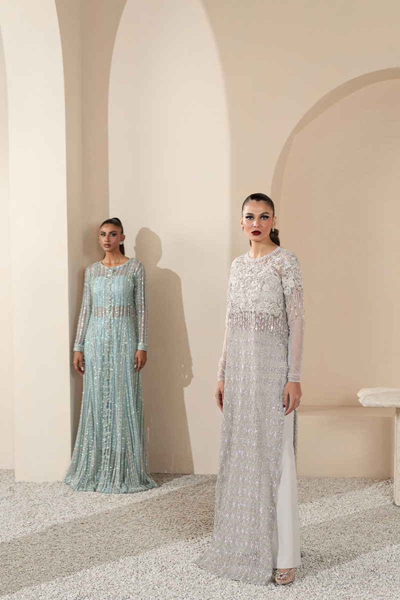 Sky Blue Embellished Net Salwar Kameez (3-Piece) - Image 11