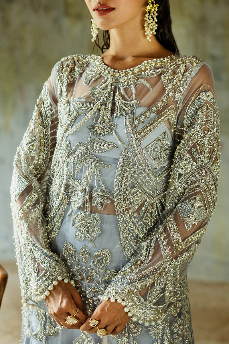 Pakistani Ice Blue Embroidered Net Salwar Kameez (3-Piece) - Image 15