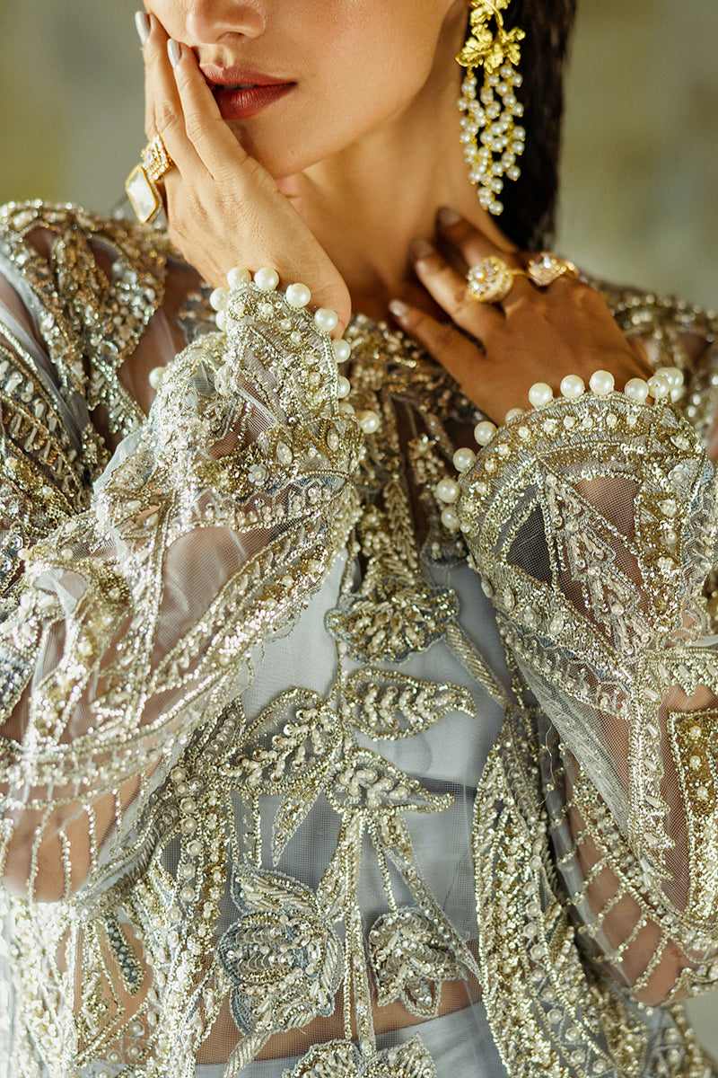 Pakistani Ice Blue Embroidered Net Salwar Kameez (3-Piece) - Image 16