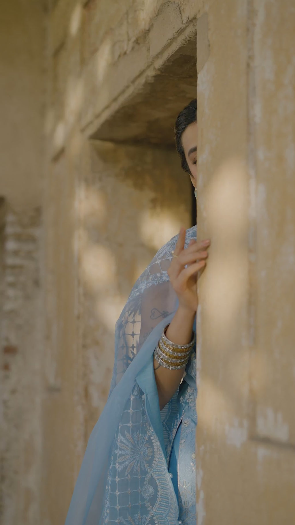 Pakistani Ice Blue Embroidered Oak Silk Salwar Kameez (3-Piece) - Image 8