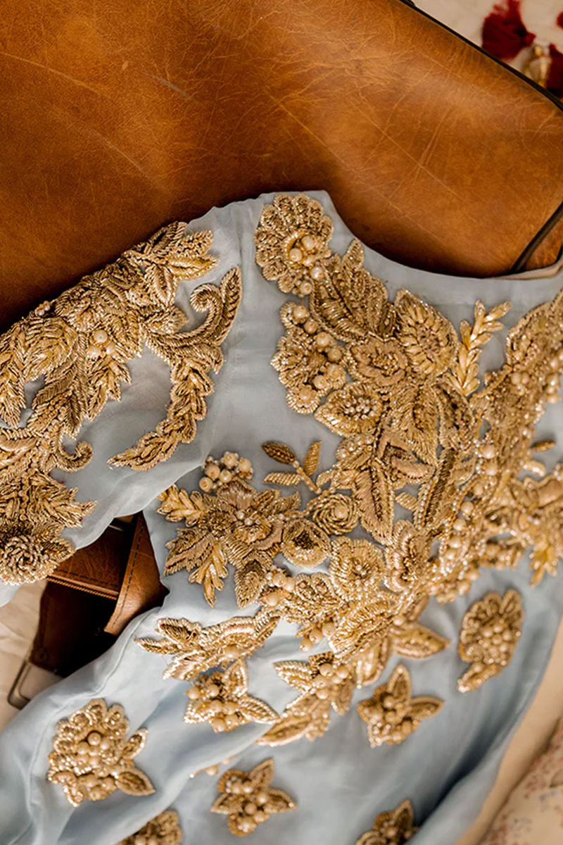 Ice Blue Embellished Organza Salwar Kameez (3-Piece) - Image 5