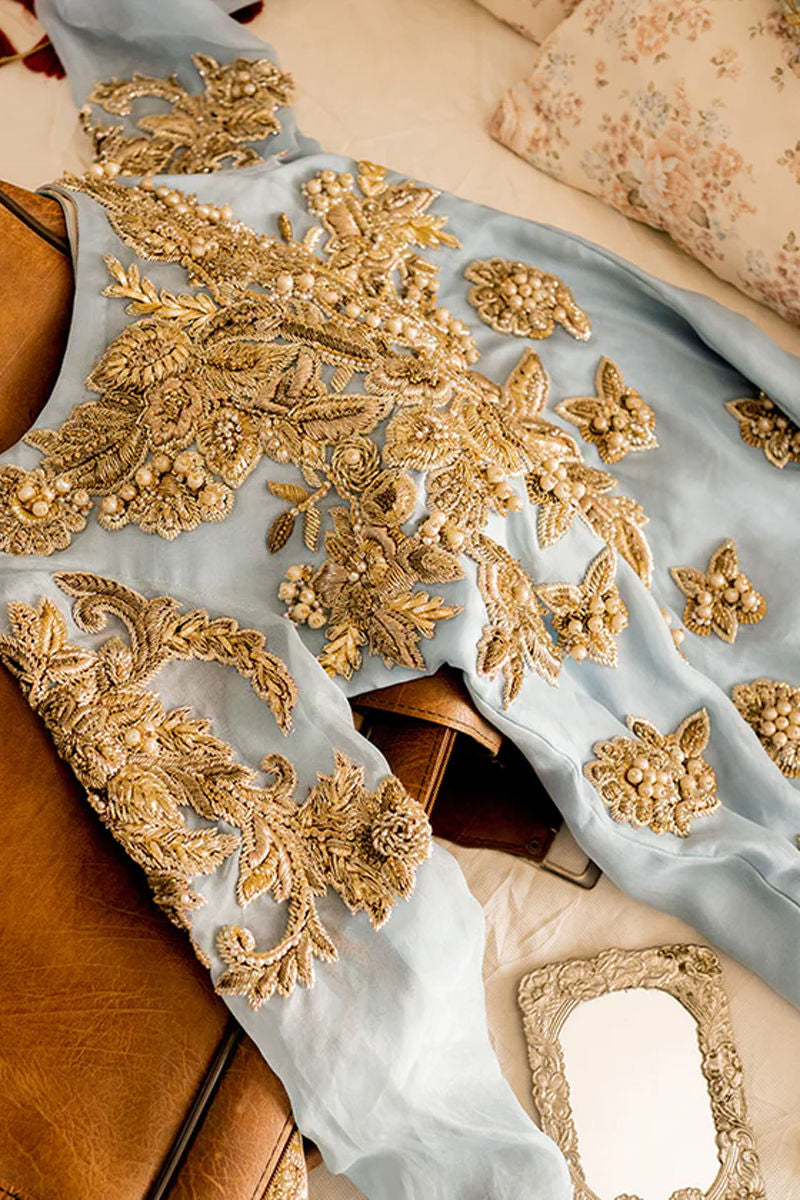 Ice Blue Embellished Organza Salwar Kameez (3-Piece) - Image 6