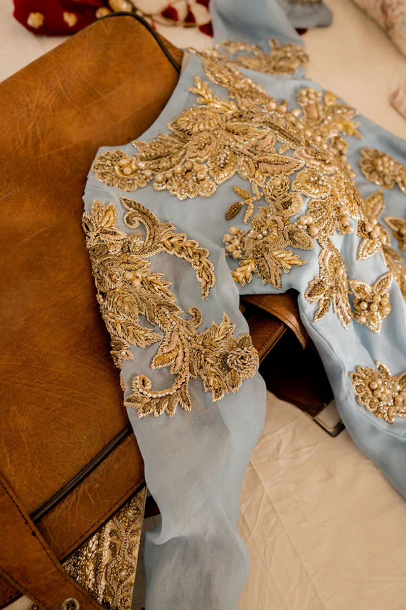 Ice Blue Embellished Organza Salwar Kameez (3-Piece) - Image 7