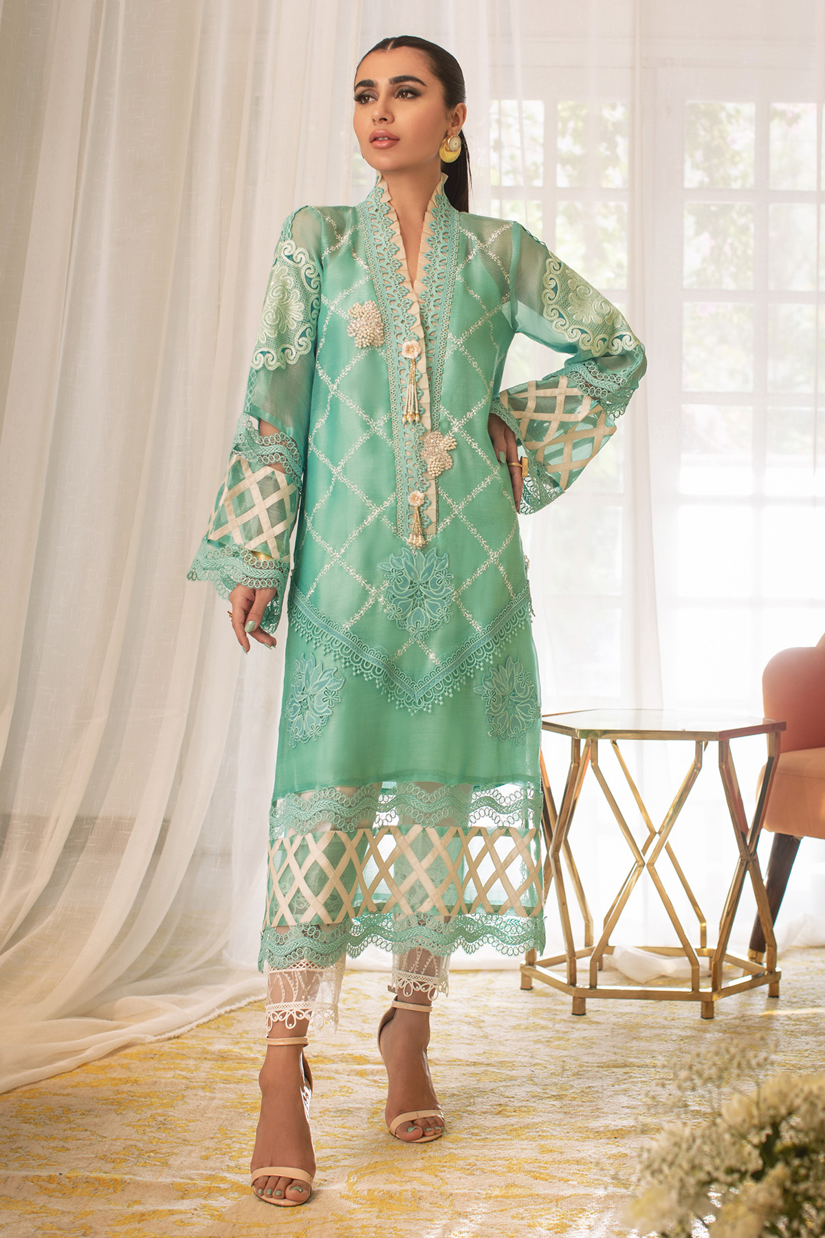 Blue Waltz Embroidered Organza Salwar Kameez (3-Piece) - Image 7