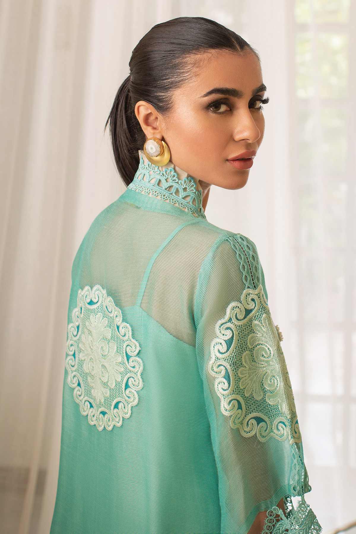 Blue Waltz Embroidered Organza Salwar Kameez (3-Piece) - Image 8