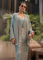 Ice Blue Embellished Organza Long Shirt (3-Piece) - Image 6