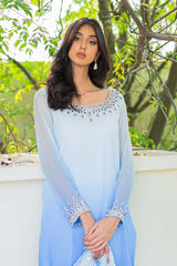 Pakistani Sky Blue to Azure Ombre Beaded Salwar Kameez (3-Piece) - Image 5