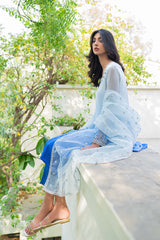 Pakistani Sky Blue to Azure Ombre Beaded Salwar Kameez (3-Piece) - Image 6