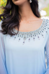 Pakistani Sky Blue to Azure Ombre Beaded Salwar Kameez (3-Piece) - Image 7