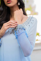 Pakistani Sky Blue to Azure Ombre Beaded Salwar Kameez (3-Piece) - Image 8