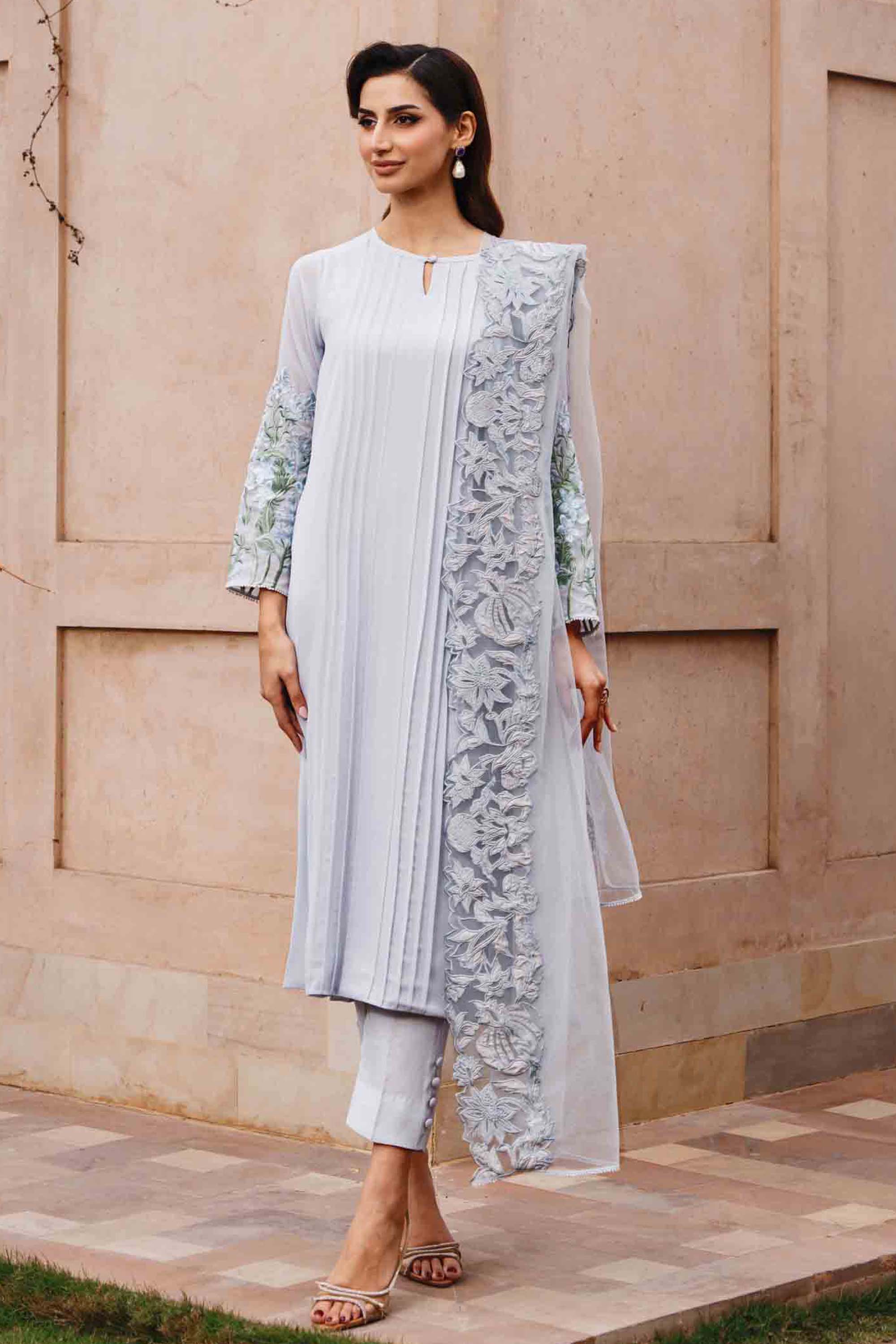 Pale Blue Cutwork Embroidered Salwar Kameez (3-Piece) - Image 3
