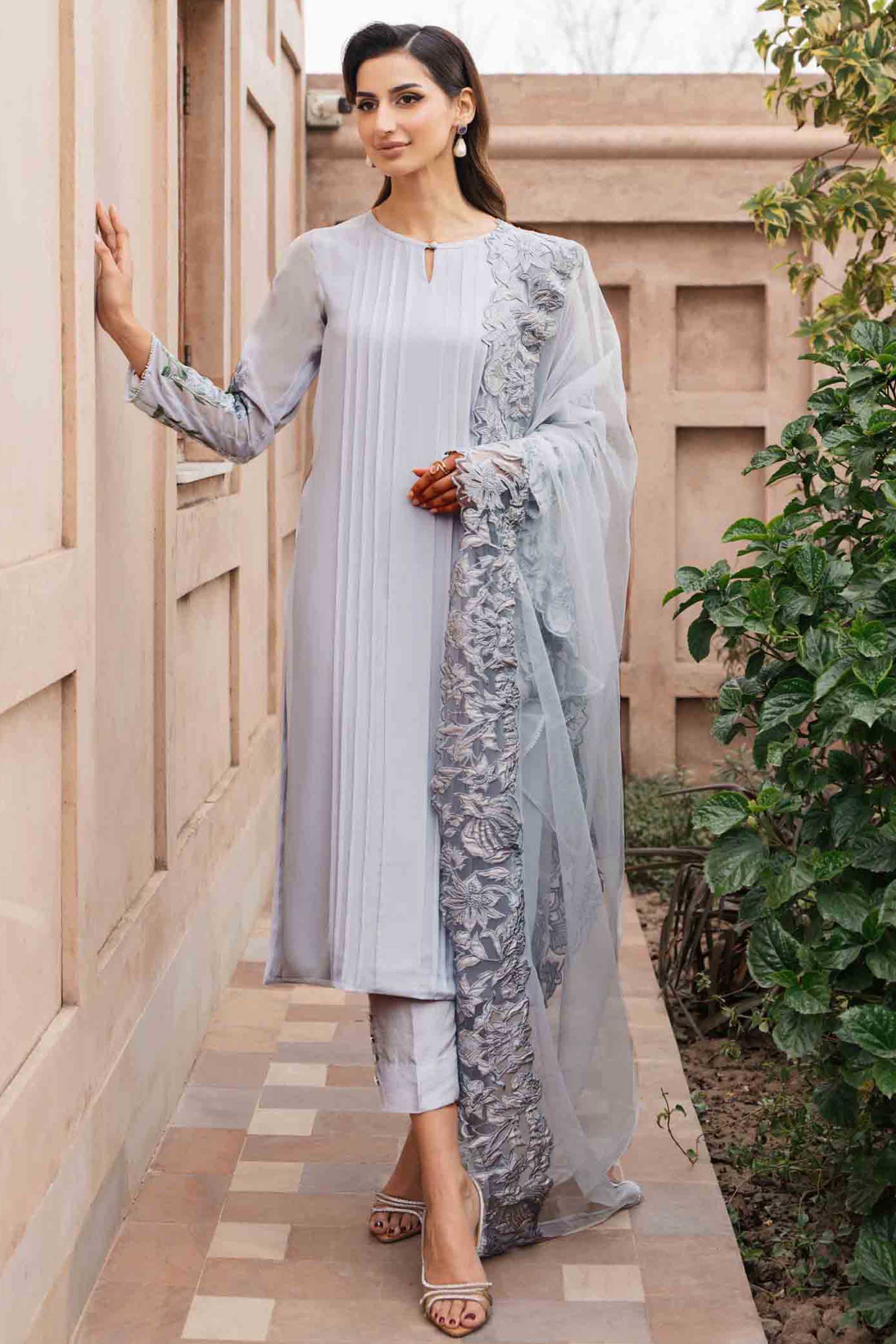 Pale Blue Cutwork Embroidered Salwar Kameez (3-Piece) - Image 5