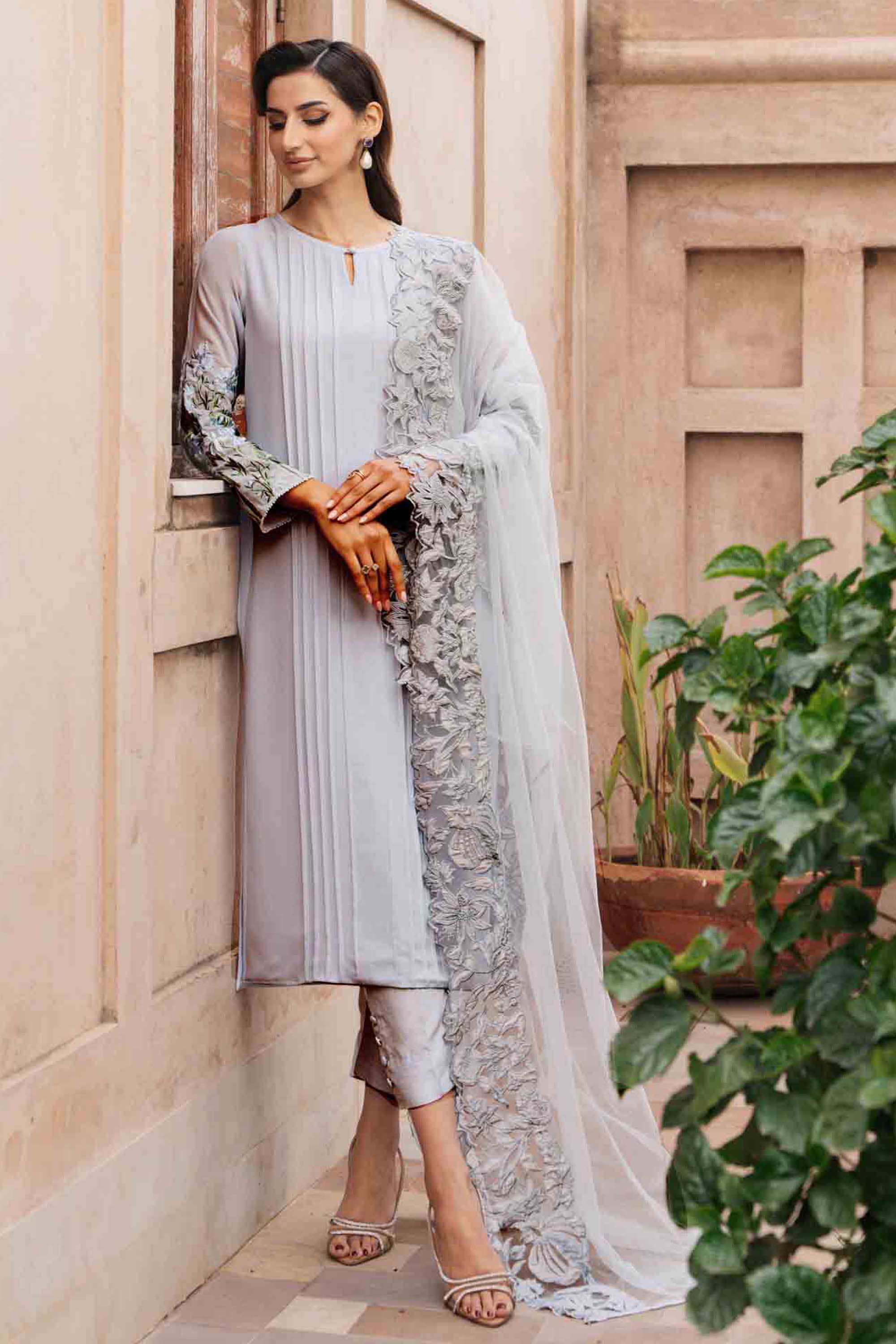 Pale Blue Cutwork Embroidered Salwar Kameez (3-Piece) - Image 7