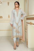 Light Blue Dabka & Pearl Organza Salwar Kameez (3-Piece) - Image 2