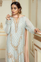 Light Blue Dabka & Pearl Organza Salwar Kameez (3-Piece) - Image 3