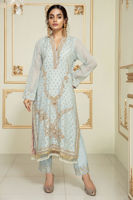 Light Blue Dabka & Pearl Organza Salwar Kameez (3-Piece) - Image 4