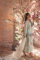 Pakistani Topaz Blue Embroidered Organza Salwar Kameez (3-Piece) - Image 4