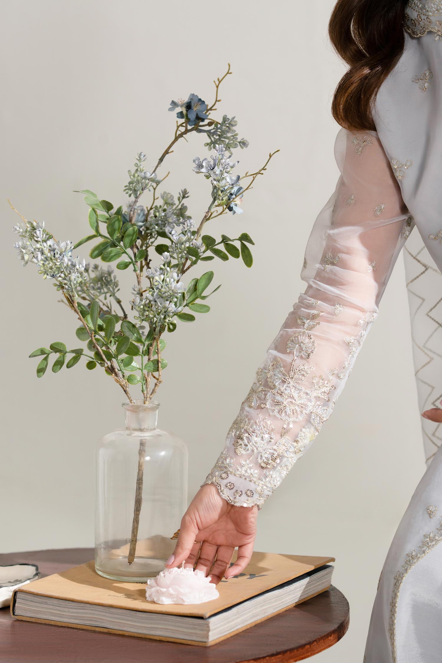 Pale Ice-Blue Embroidered Organza Salwar Kameez (3-Piece) - Image 10