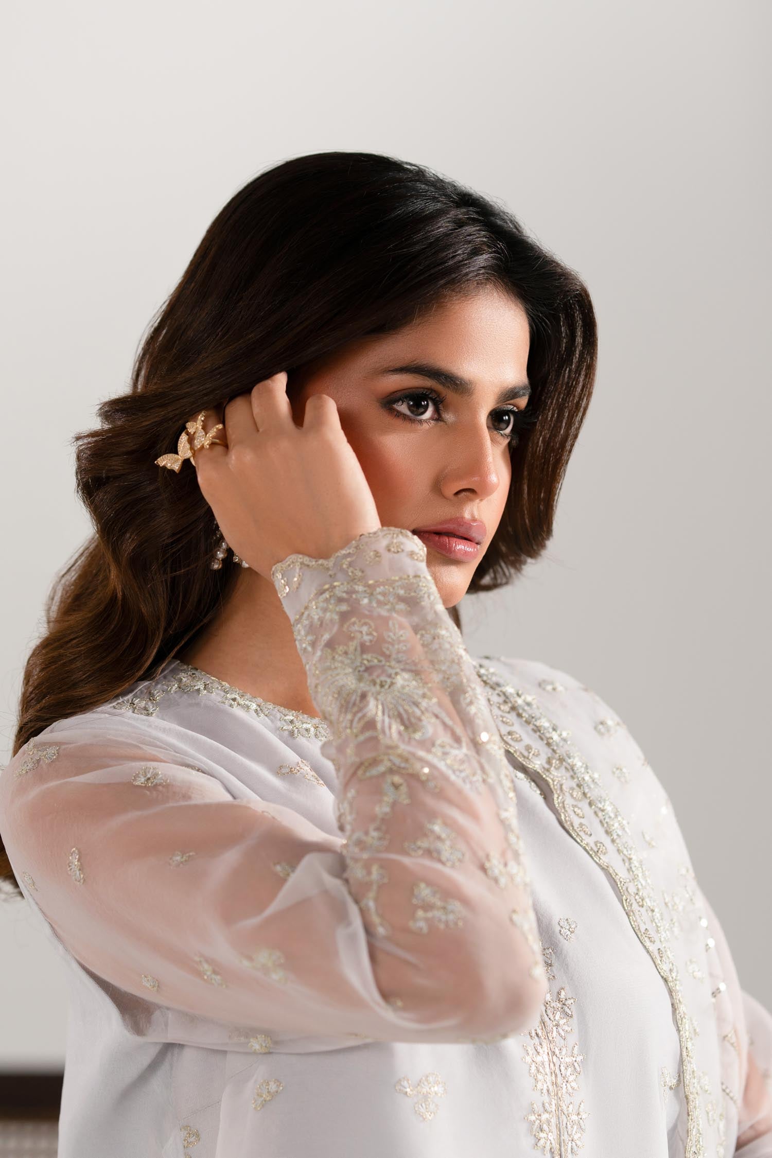 Pale Ice-Blue Embroidered Organza Salwar Kameez (3-Piece) - Image 12