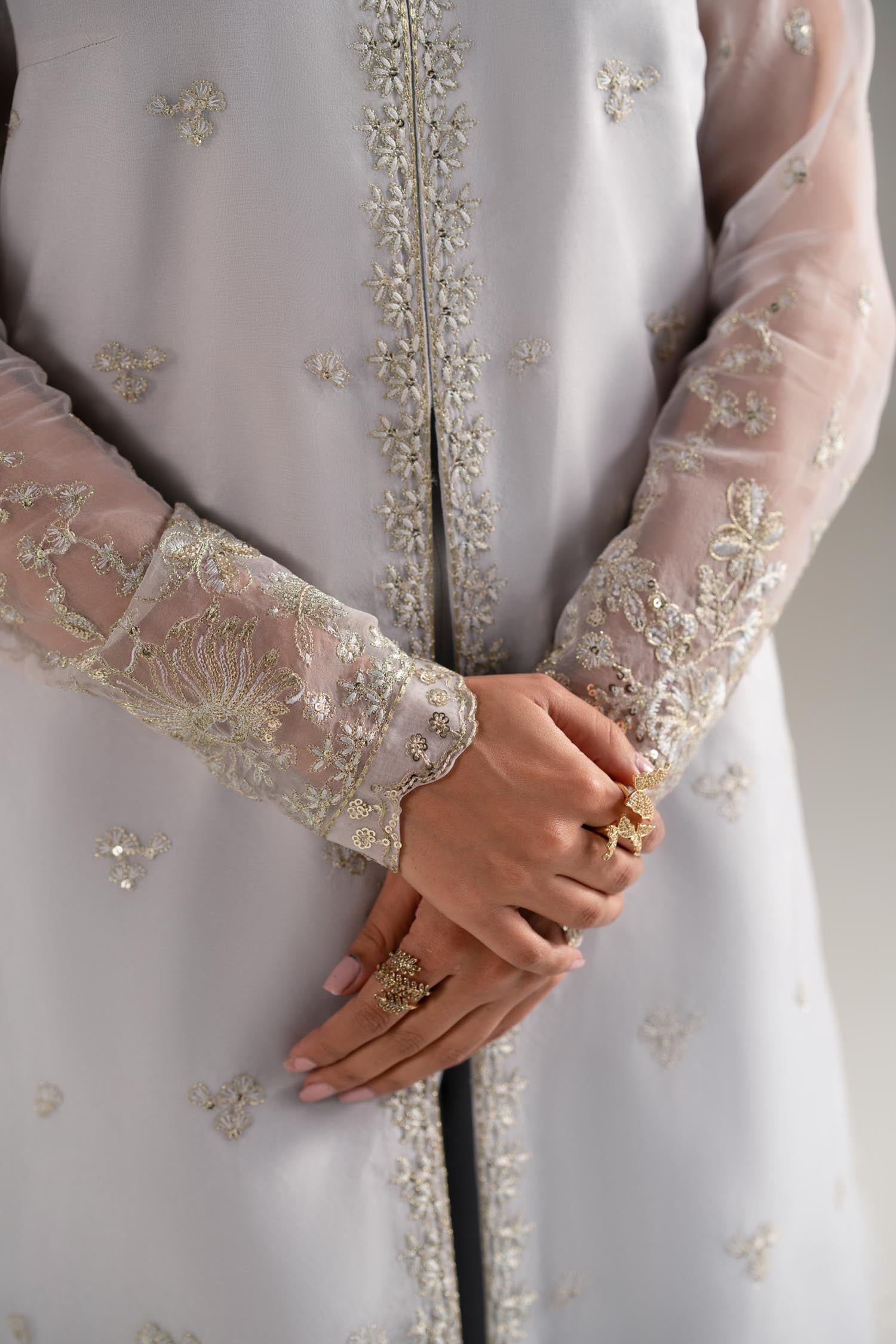 Pale Ice-Blue Embroidered Organza Salwar Kameez (3-Piece) - Image 9