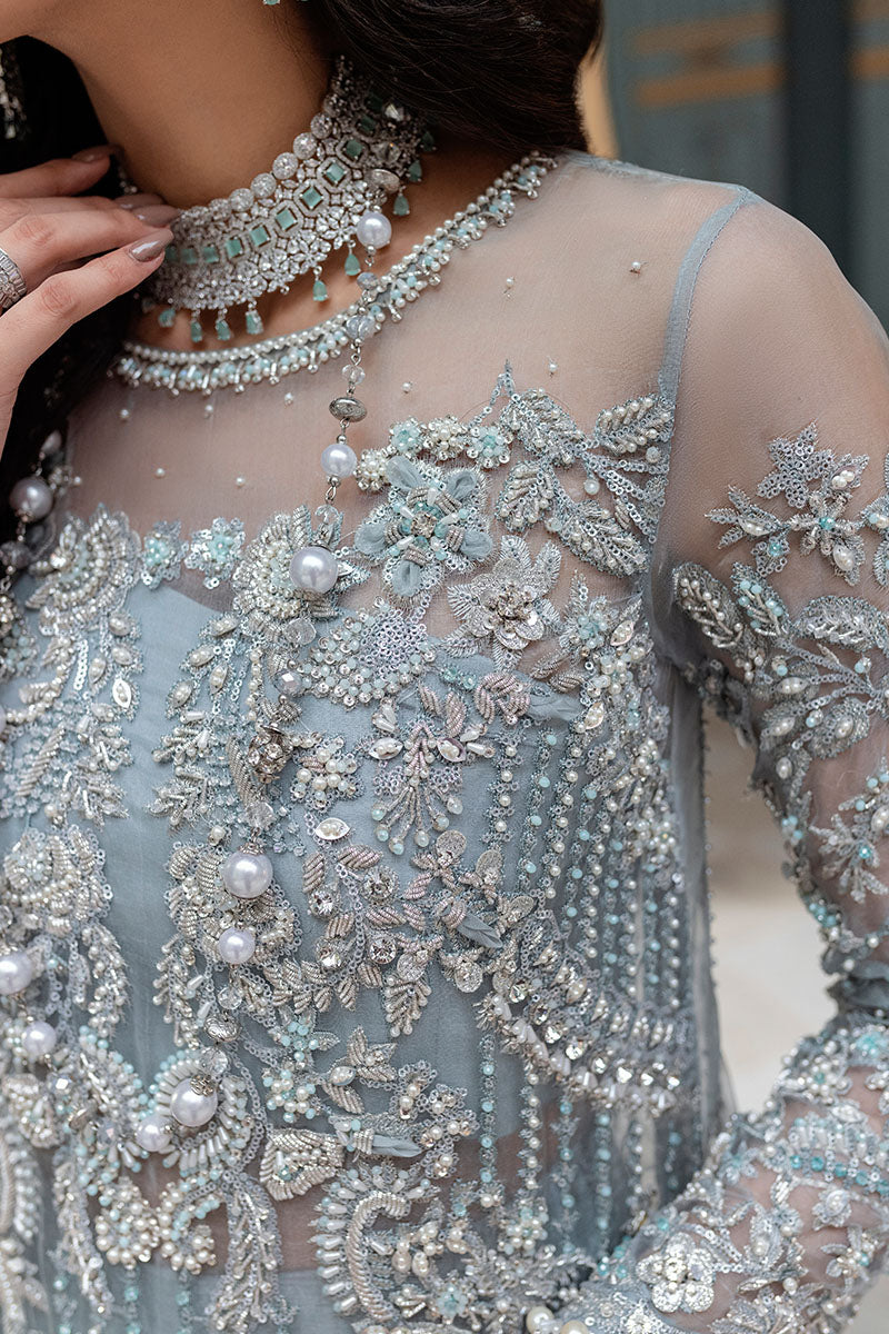 Pakistani Ice Blue Embroidered Pure Organza Salwar Kameez (3-Piece) - Image 6