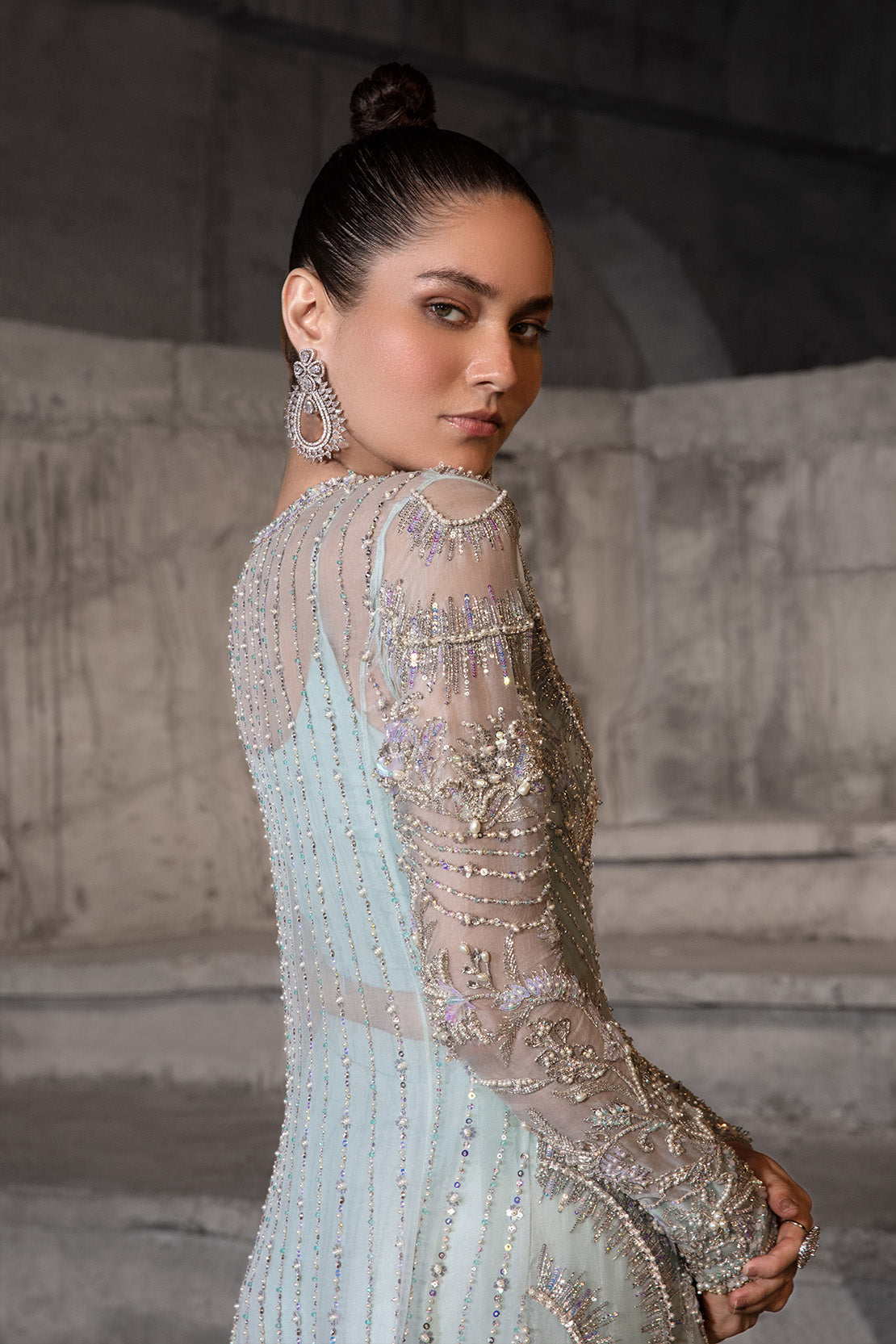 Ice Blue Embellished Organza Jacket Set (2-Piece) - Image 3