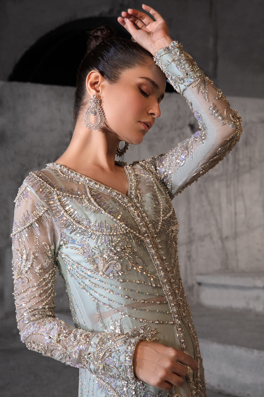 Ice Blue Embellished Organza Jacket Set (2-Piece) - Image 6