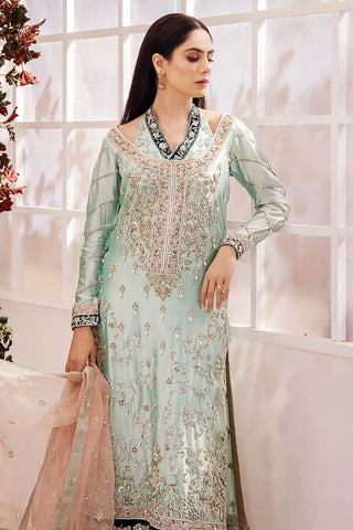 Pakistani Ice Blue Embroidered Organza Salwar Kameez (3-Piece) - Image 2