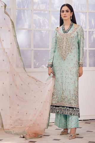 Pakistani Ice Blue Embroidered Organza Salwar Kameez (3-Piece) - Image 3