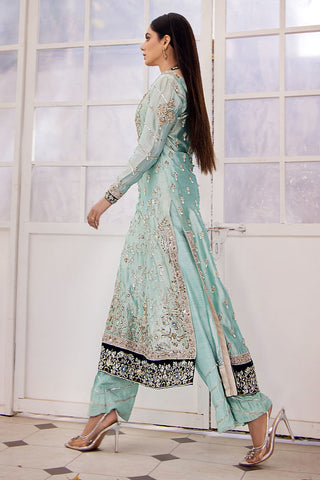 Pakistani Ice Blue Embroidered Organza Salwar Kameez (3-Piece) - Image 4
