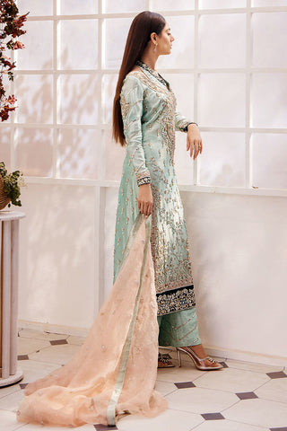 Pakistani Ice Blue Embroidered Organza Salwar Kameez (3-Piece) - Image 5