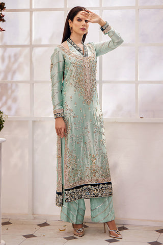 Pakistani Ice Blue Embroidered Organza Salwar Kameez (3-Piece) - Image 6