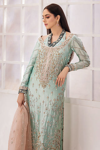 Pakistani Ice Blue Embroidered Organza Salwar Kameez (3-Piece) - Image 9