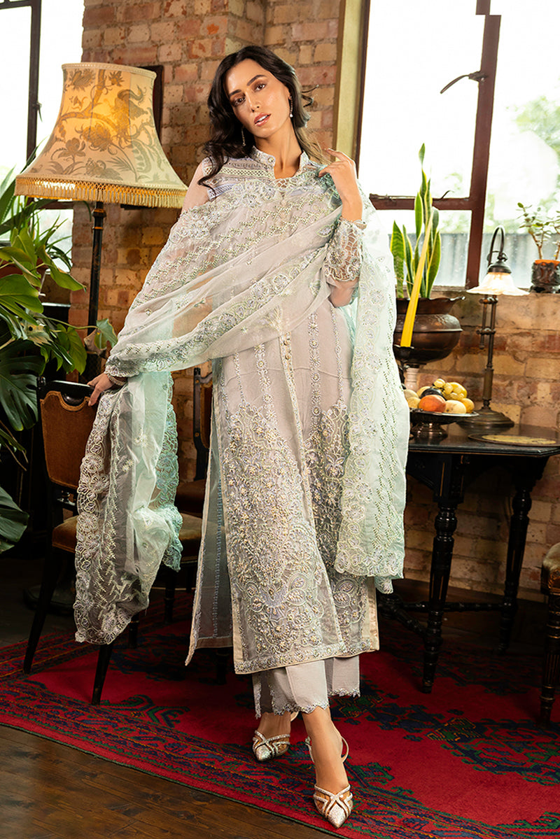 Ice Blue Embroidered Organza Salwar Kameez (3-Piece) - Image 1
