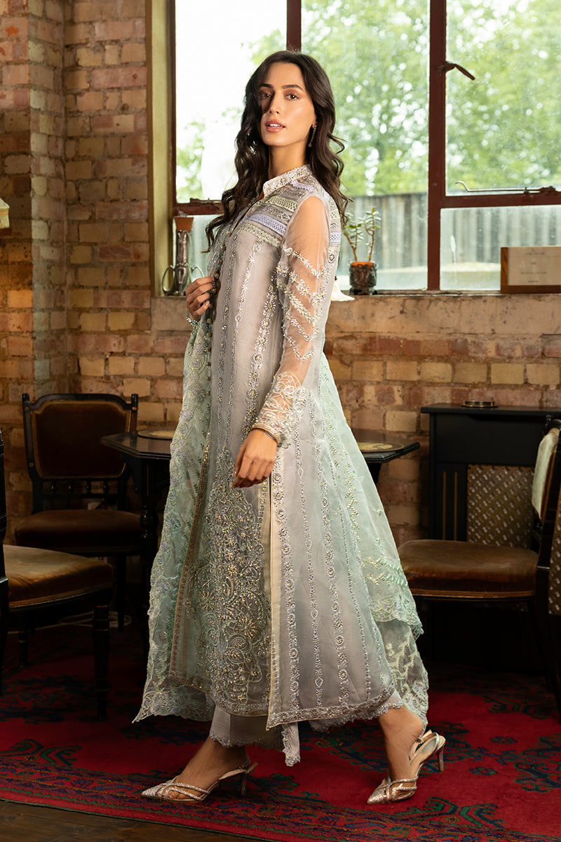 Ice Blue Embroidered Organza Salwar Kameez (3-Piece) - Image 2