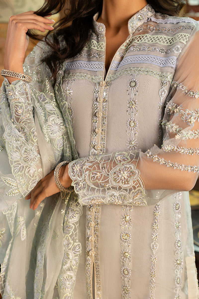 Ice Blue Embroidered Organza Salwar Kameez (3-Piece) - Image 4