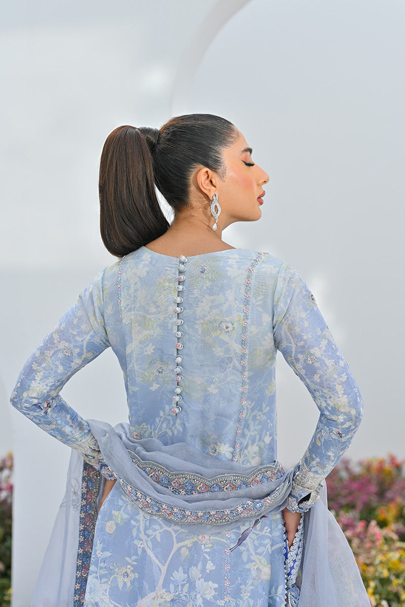 Periwinkle Embroidered Organza Net Salwar Kameez (3-Piece) - Image 3