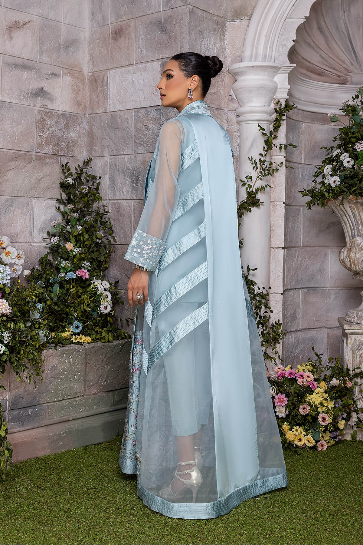 Powder Blue Embroidered Organza & Silk Jacket Set (3-Piece) - Image 6