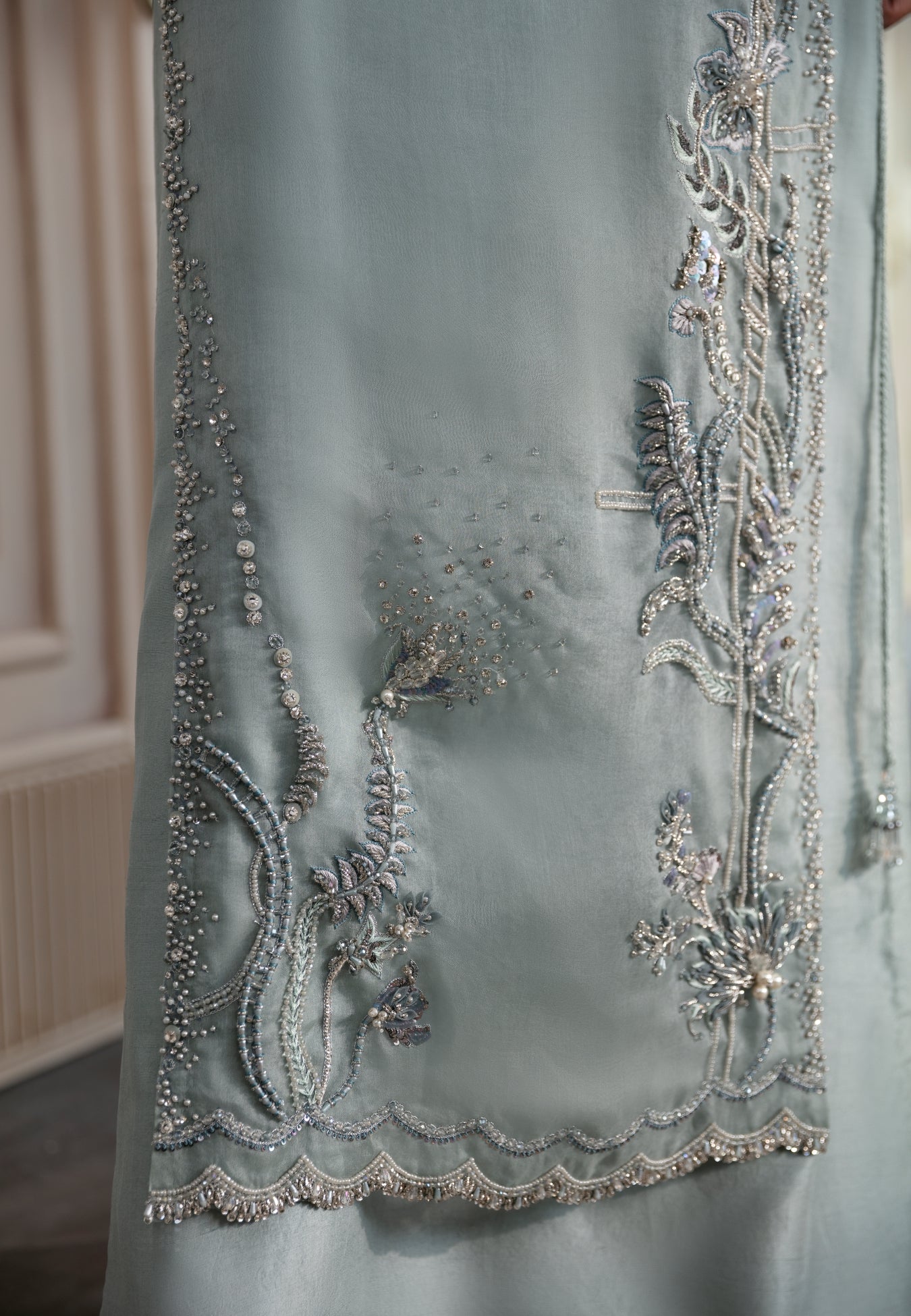 Ice-Blue Embellished Organza & Silk Kameez (2-Piece) - Image 7