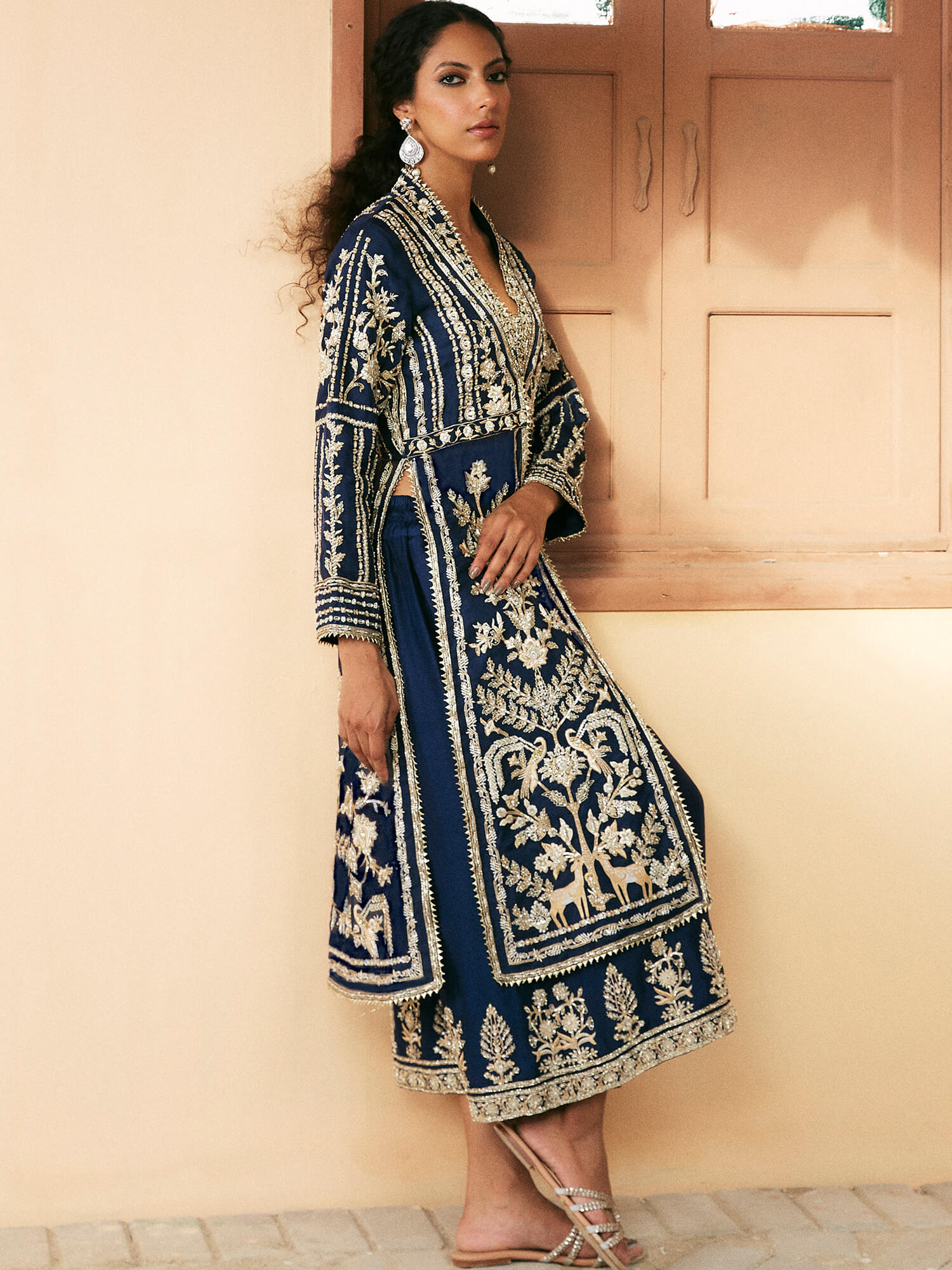 Midnight Blue Zardozi Resham Organza Kurta (2-Piece) - Image 1