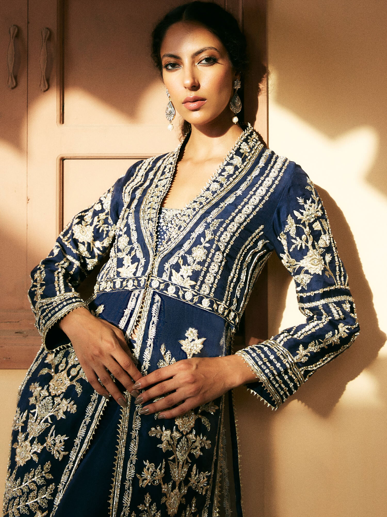 Midnight Blue Zardozi Resham Organza Kurta (2-Piece) - Image 2
