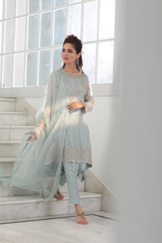 Ice Blue Zardozi Pure Organza Salwar Kameez (3-Piece) - Image 2